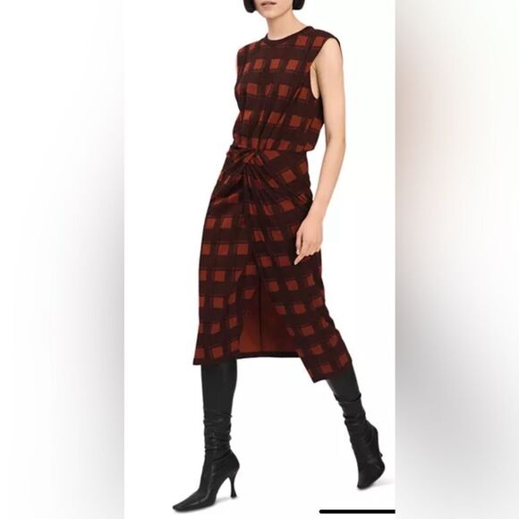 NWOT Derek Lam 10 Crosby London Plaid Midi Wrap Dress red Casual Women’s Large - Picture 2 of 10